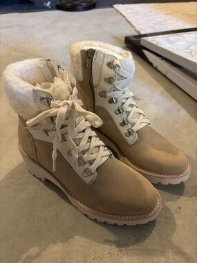 Women's Tan Suede Faux-Shearling Lace-Up Boot Dolce Vita
